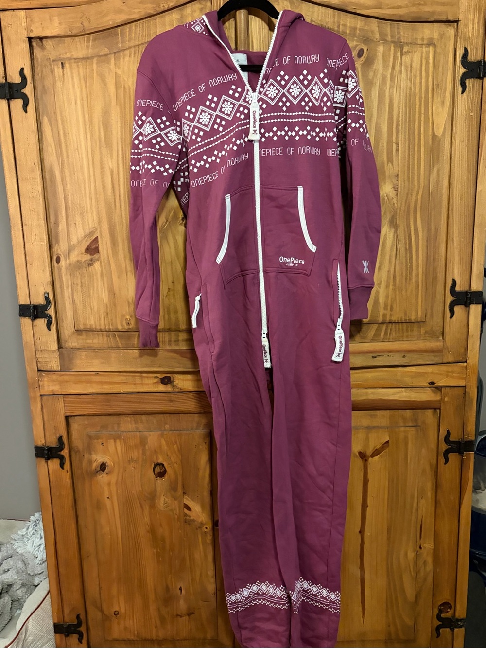 OnePiece Mauve Hooded Onesie with White Fair Isle Accents